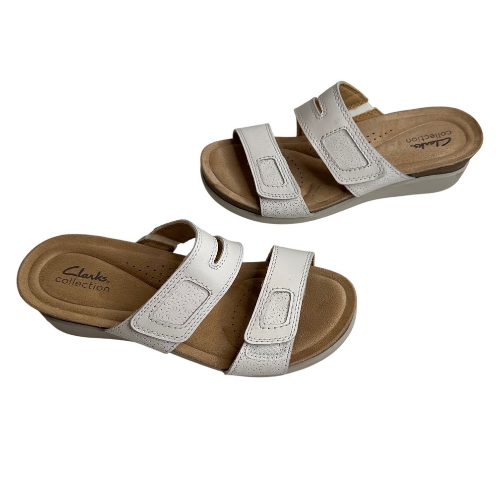 Clarks Collection Brinkley Flora White Slide Sandals Women's 8 261770464055